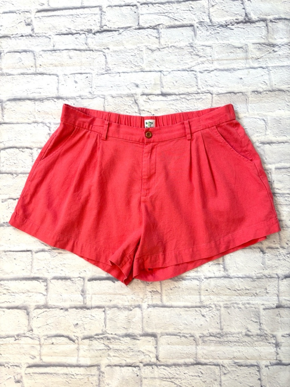 Shiny By Nature Linen Blend Shorts Pink Pleated Front Plus Size 2XL